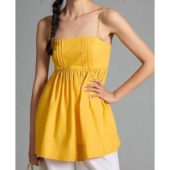 Maeve Tops - Maeve Anthropologie Yellow Smocked Back Spaghetti Strap Cotton Top M